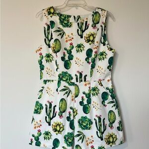 Unique Vintage Style Romper/Playsuit with Green Cactus Print